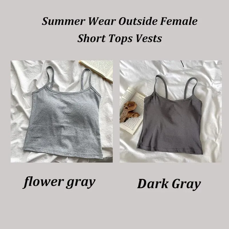 2PCS/SET Women's Basic Cotton Camisole madam Solid Color Spaghetti Straps Sleeveless Slim Vests Breathable Short Sleeveless Tops — image 16