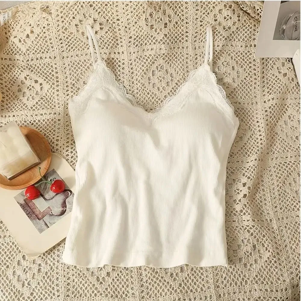 High Quality Fashion Breathable Lace Camisole Strap Bra Solid Color Summer Top Sexy Style Wire-Free Crop Top — image 10