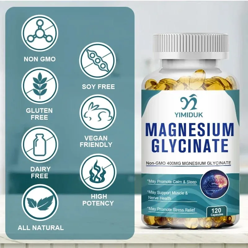 Suplemento de glicinato de magnésio puro Yimiduk com vitamina B6 para combater cãibras, fadiga e saúde do coração, reduz a ansiedade vegano — image 7