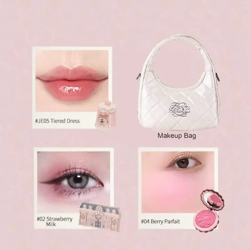 Flowerknows Makeup Set Gift Kit Shimmer Full Box Blush Long Lasting Velvet Lip Cream na may Bag Kit De Maquiagem — image 3