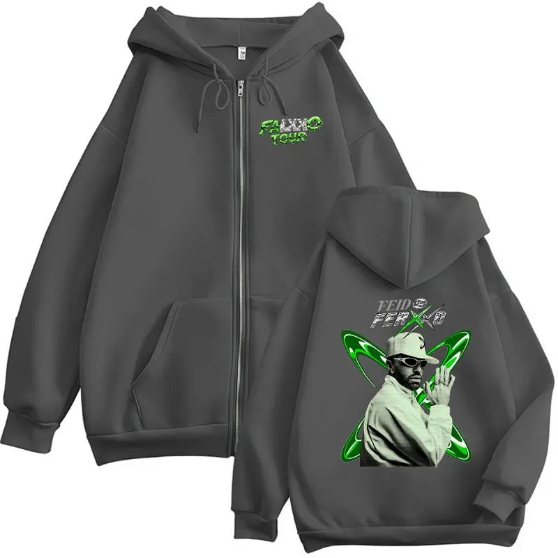Feid VS Ferxxo Falxo Tour 2026 Zipper Hoodie Men's Hip Hop Loose Fleece Pullover Sweatshirt Vintage Long Sleeve Jacket Hoodies — image 5