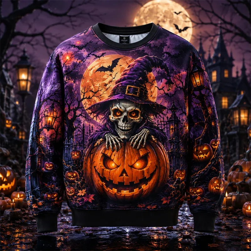 2026 nya pumpatryck halloween sweatshirts Mode trendiga långärmade semesterkläder tröja lösa Streetwear Hip Hop tröjor — image 4