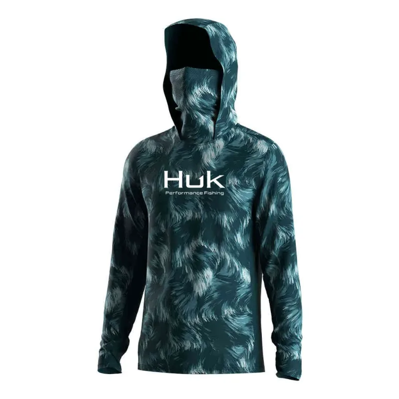 Camisa de pesca moletom com capuz para pesca uv roupas com capuz camisa de pesca roupas masculinas com capuz topo azul-verde — image 19