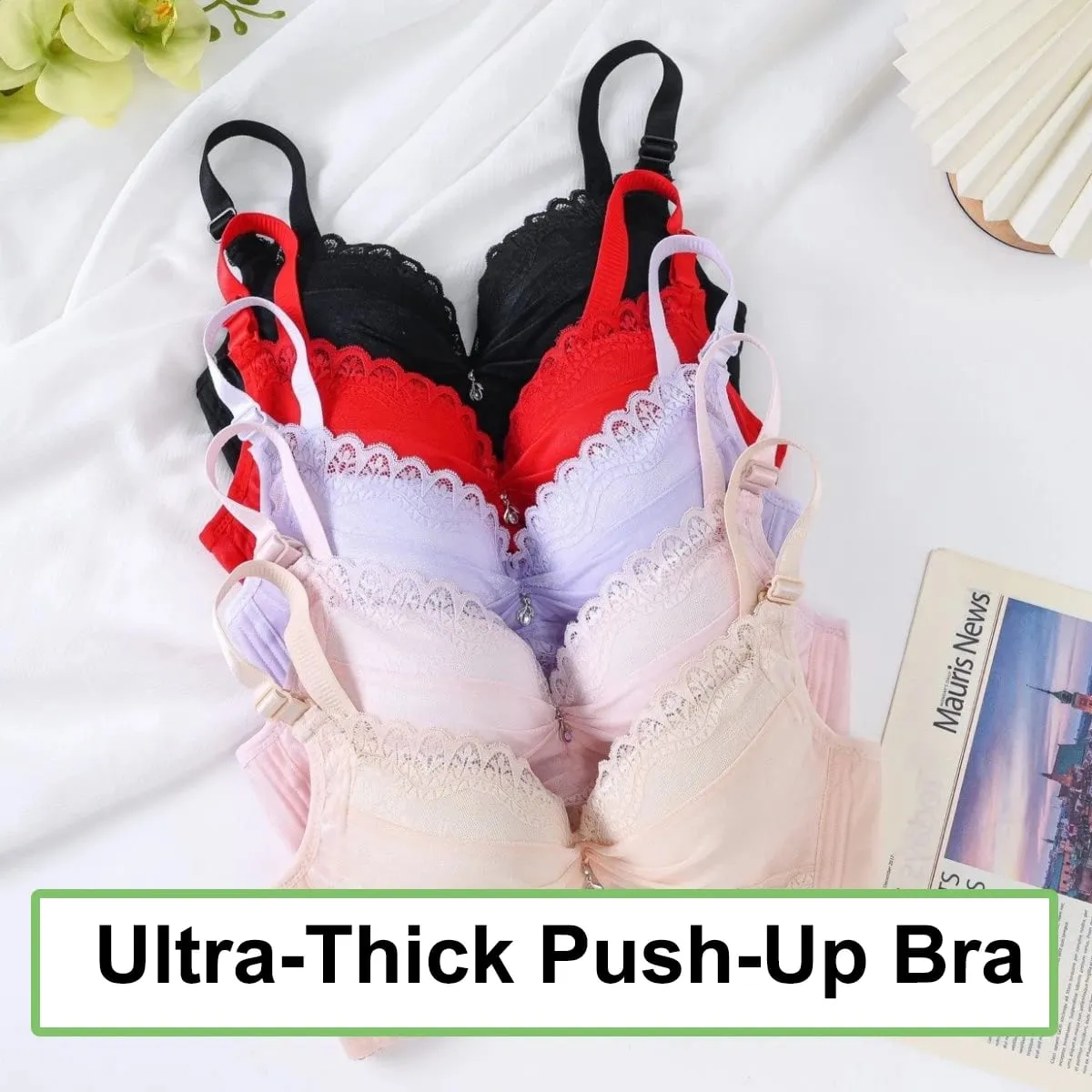 Ultra-Thick 8cm Push up Bra Lace Gathered Wireless Full Coverage Lingerie Side Support for A/B Cup Women — image 4