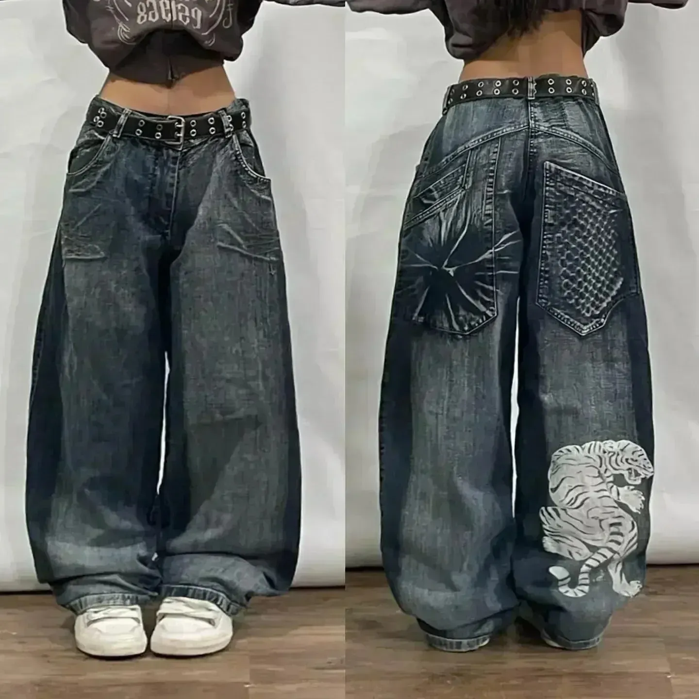 American Y2K Hip Hop Fashion Trend Skull Embroidery Spot Jeans Men Street Loose Straight Wide-leg Pants Couple Oversized Jeans — image 21