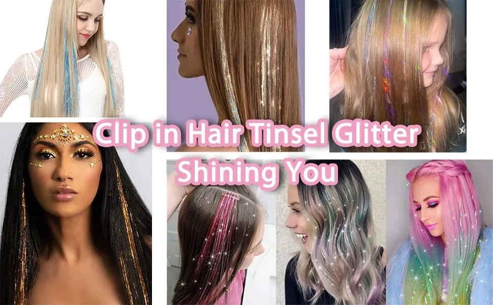 12Pcs Clip in Hair Tinsel Kit Red Hair Tinsel 22Inch Tinsel Hair Extensions Christmas Hair Tinsel Party Festival Accessories — image 8