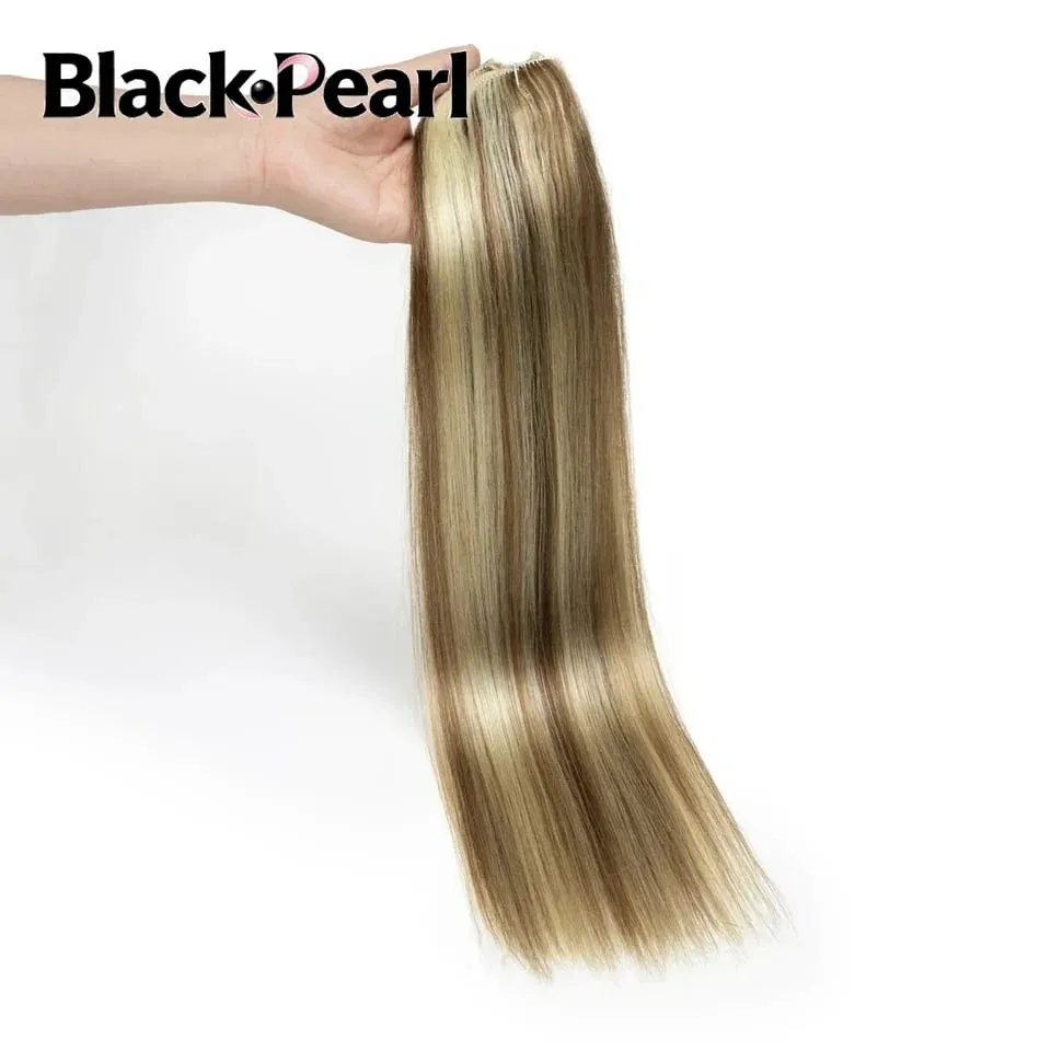 7PCS Clip in Human Hair Extensions 14-22 Inch Remy Double Weft Dark Brown to Chestnut Brown Ombre Invisible Seamless for Women