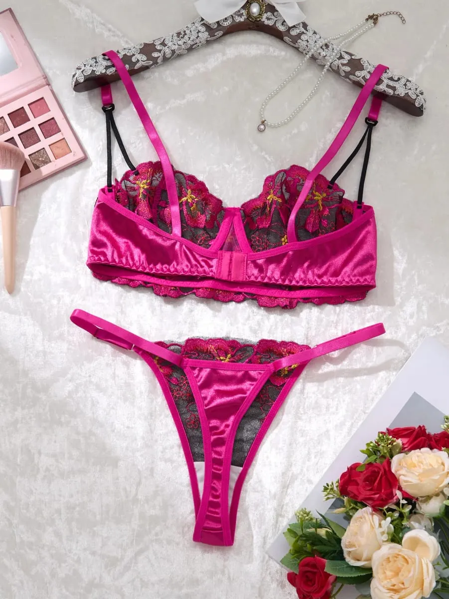 Sexy Rose-red Lingerie Including A Bra and Panties with Daisy Patterns As Well As Acomfortable Home-style Bra & Brief Sets — image 2