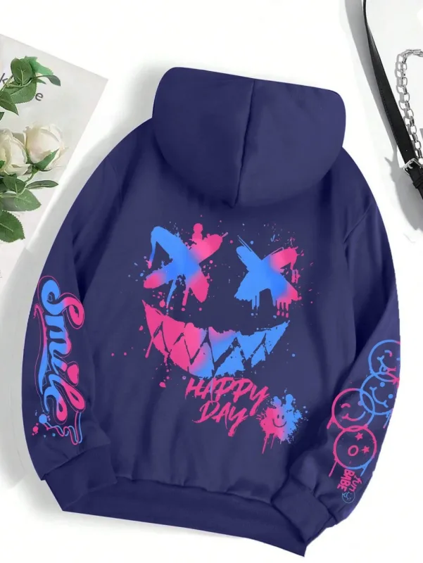 Novo outono masculino personalizado rosto sorridente impressão confortável respirável moletom com capuz ao ar livre moda de rua com capuz sweatshi — image 10