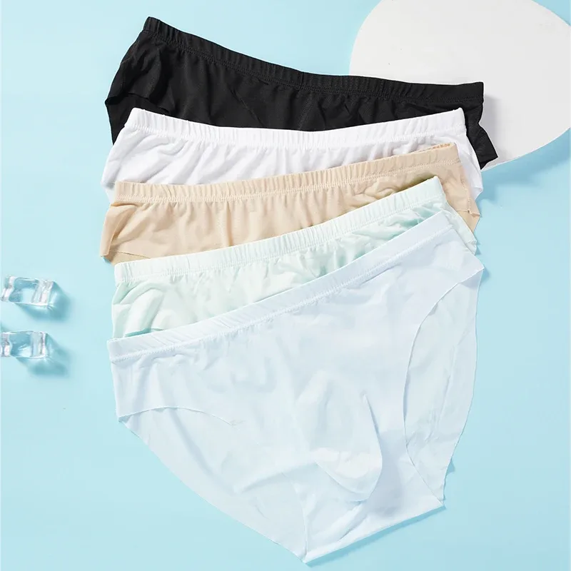4pcs 남자의 얼음 실크 팬티 여름 투명 원활한 섹시한 빠른 건조 유행 통기성 속옷 초박형 팬티 — image 3