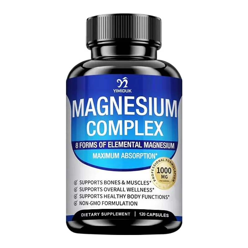 Suplemen Magnesium Kompleks 1000mg -Magnesium Glisinat Sitrat Malat Taurat Chelated untuk Energi Pemulihan Otot Tulang