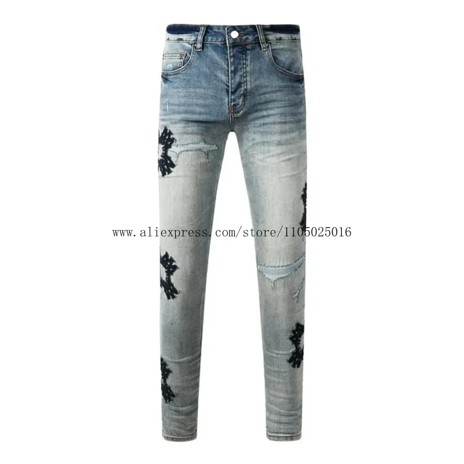 Fashion Americans Brands Men's Jeans Luxury Streetwear Holes Long Trousers Quality Male Stretch Slim Pants Skinny Trousers — image 5