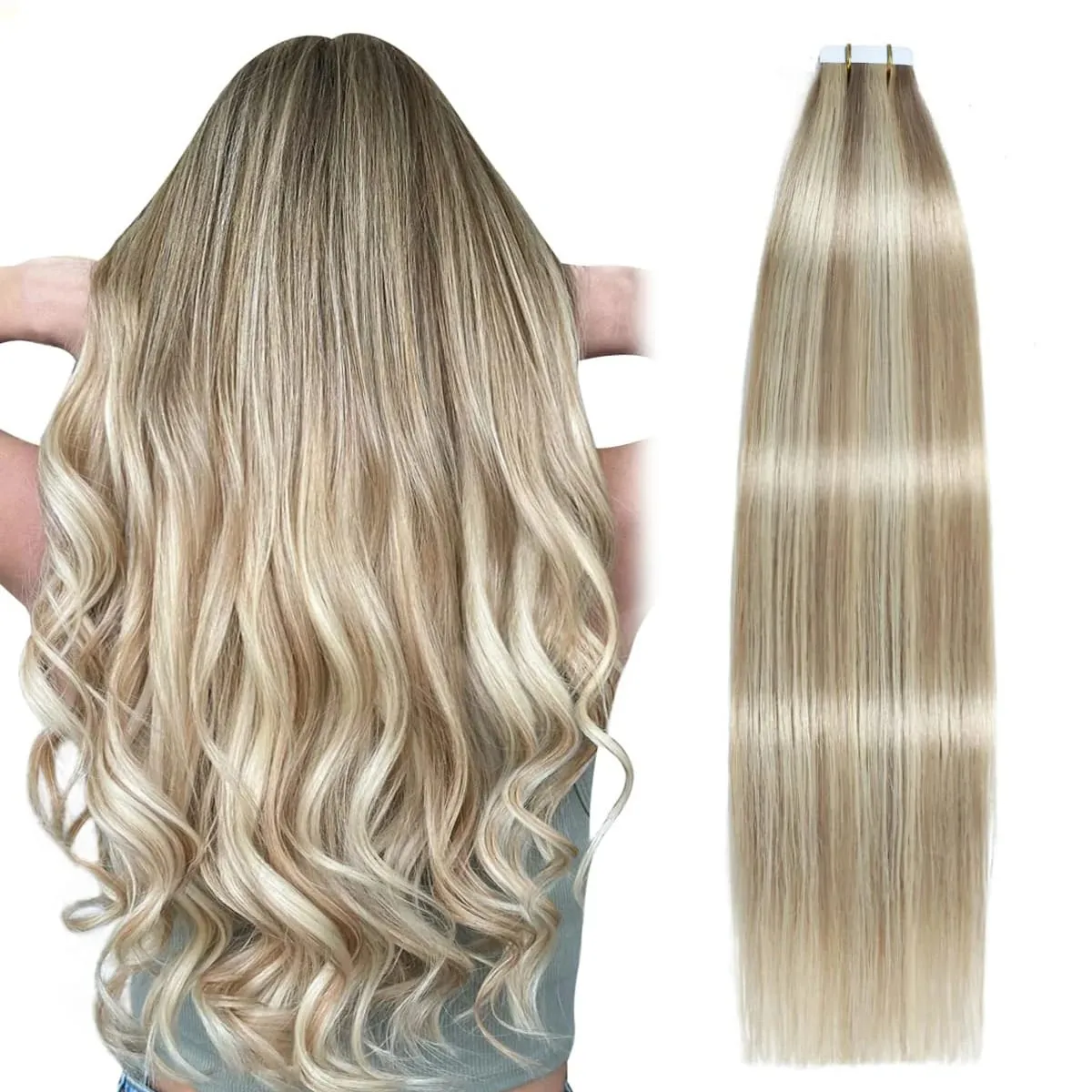 Invisible Tape in Hair Extensions Real Remy Hair Hair Extensions for Women Ash Blond mixed Platinum Blond Straight Hairpieces — image 18