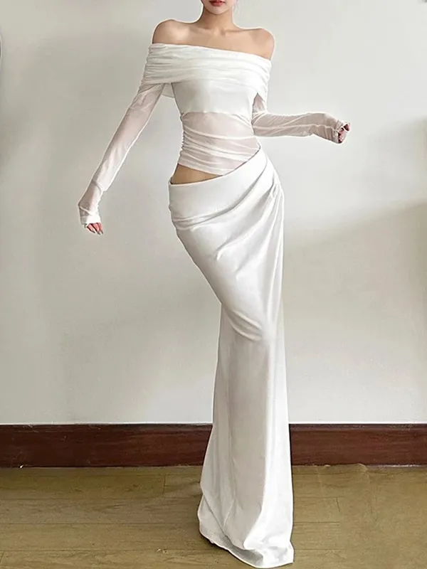 Nibber Sexy Dress Women 2025 Spring Patchwork Mesh Elegant Slash Neck Ruched Fit Chic Birthday Party Festival Bakasyon Vestidos — image 3
