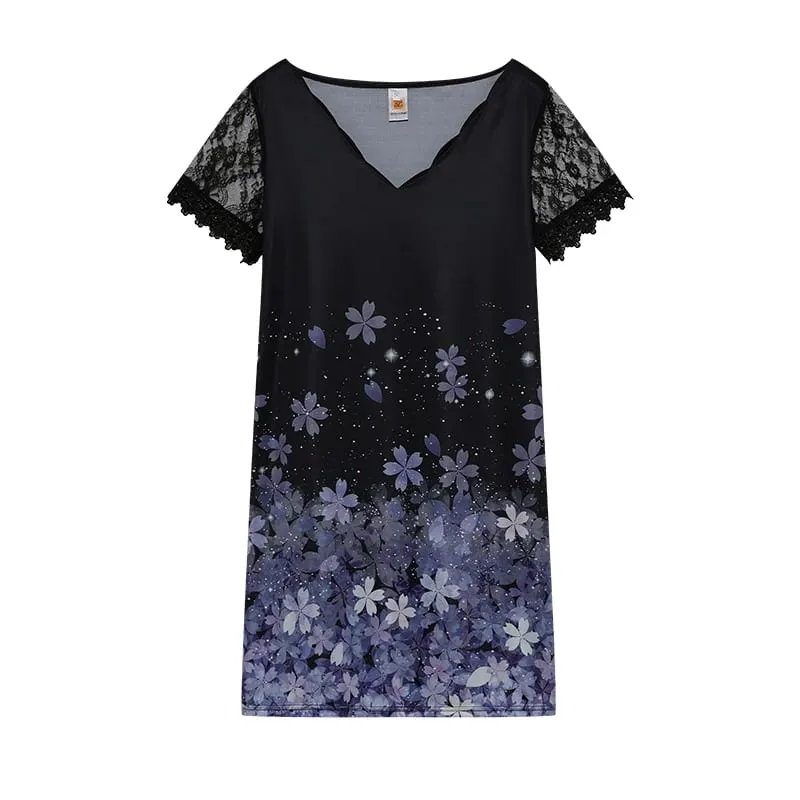 2026 New Women's New Positioning Printing Wave V-neck Lace Short-sleeved Dress — image 5