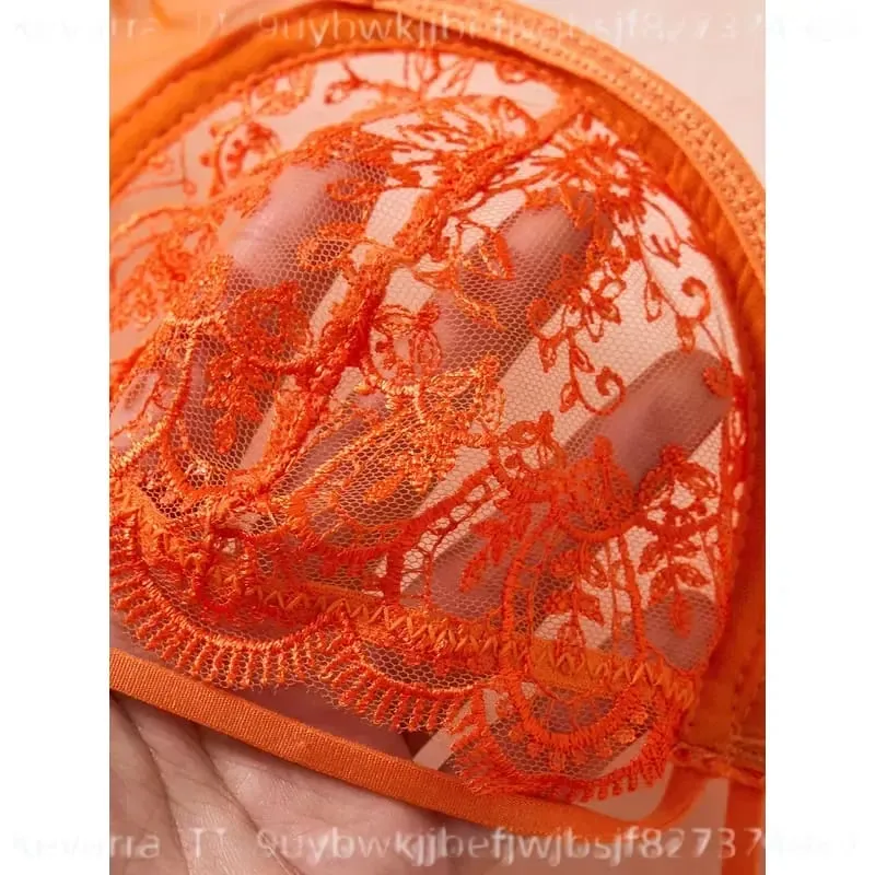 Sexy Orange Lace Lingerie Set Women Push Up Bra and Panty Butterfly Bow Underwear Female Intimates Sleepwear ZA824057 — image 6