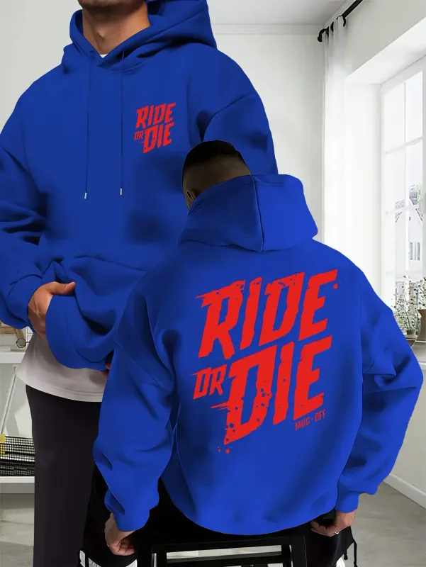 Men's Biker Hoodie Ride Or Die Letter Graphic Back Print Oversized Sweatshirt Motorcycle Streetwear Autumn Winter — image 4