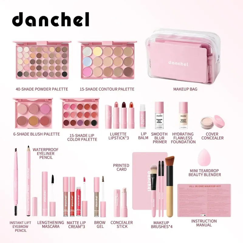 All in One Makeup Kit Full Makeup Kit Gift for Women Teen Girl Eyeshadow Blush Foundation Primer Brush Lipstick Lipgloss Cosmeti