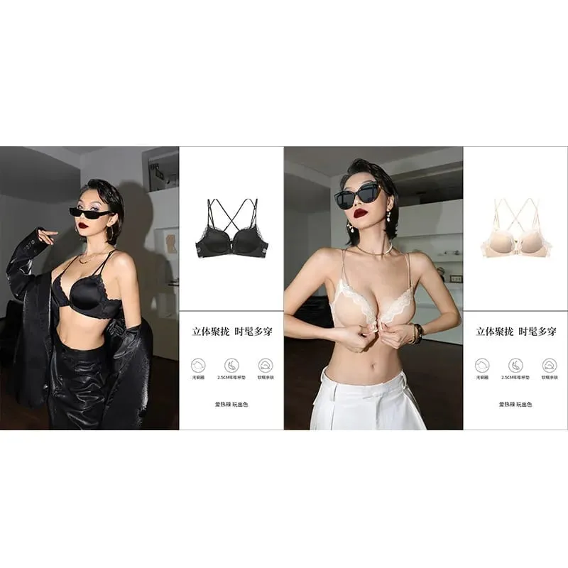 Victoria Style MOYISU Pink Leopard Wireless Bra Set Front Hook Design Push Up Bralette Sexy Back Lingerie To Boost Small Bust — image 18