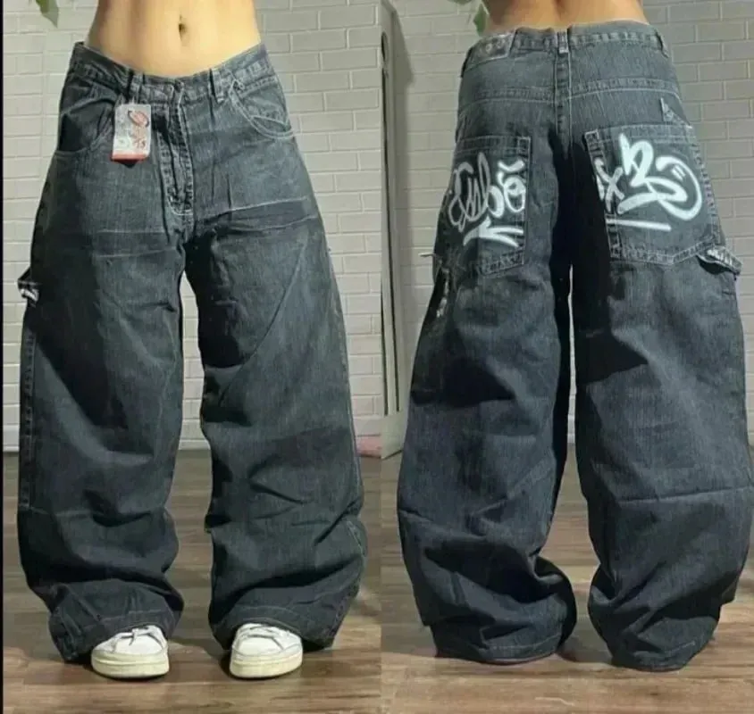 American Y2K Hip Hop Fashion Trend Skull Embroidery Spot Jeans Men Street Loose Straight Wide-leg Pants Couple Oversized Jeans — image 14