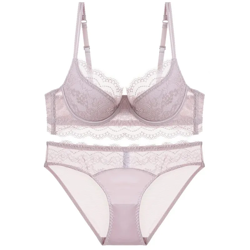 French Style Women Sexy Lingerie Thin Pure Erotic Lace Girls Bra Panties Push Up Comfortable Gather Ladies Cotton Underwear Sets — image 3