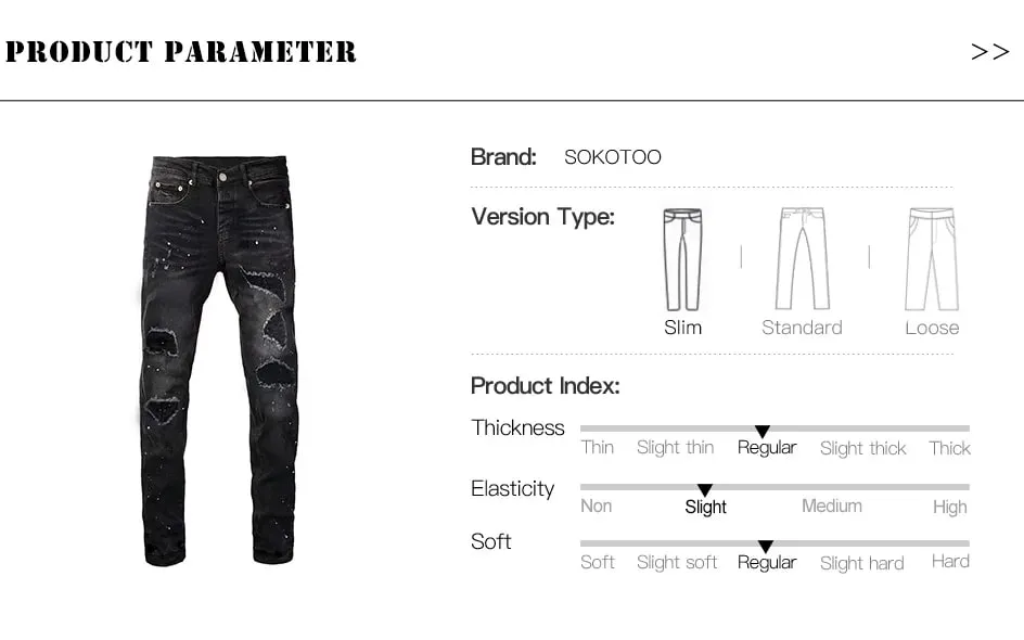 Men Holes Ripped Denim Jeans Streetwear Slim Tapered Stretch Pants Painted Black Trousers — image 7