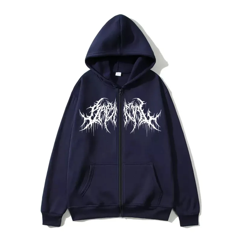 Y2K moletom com capuz com zíper masculino moderno estampado estilo hip hop gótico 2026 outono/inverno quente moletom de manga comprida — image 7