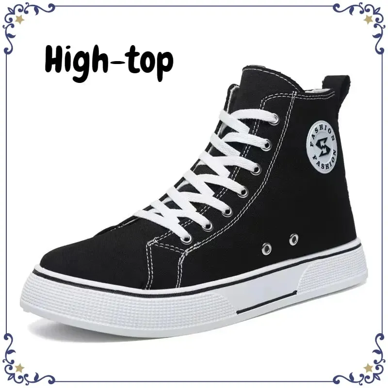 New Black High-top Canvas Mens Shoes Breathable Soft Bottom Non-slip Lace-up Casual Board Sneakers for Daily Streetwear Sneakers — image 7