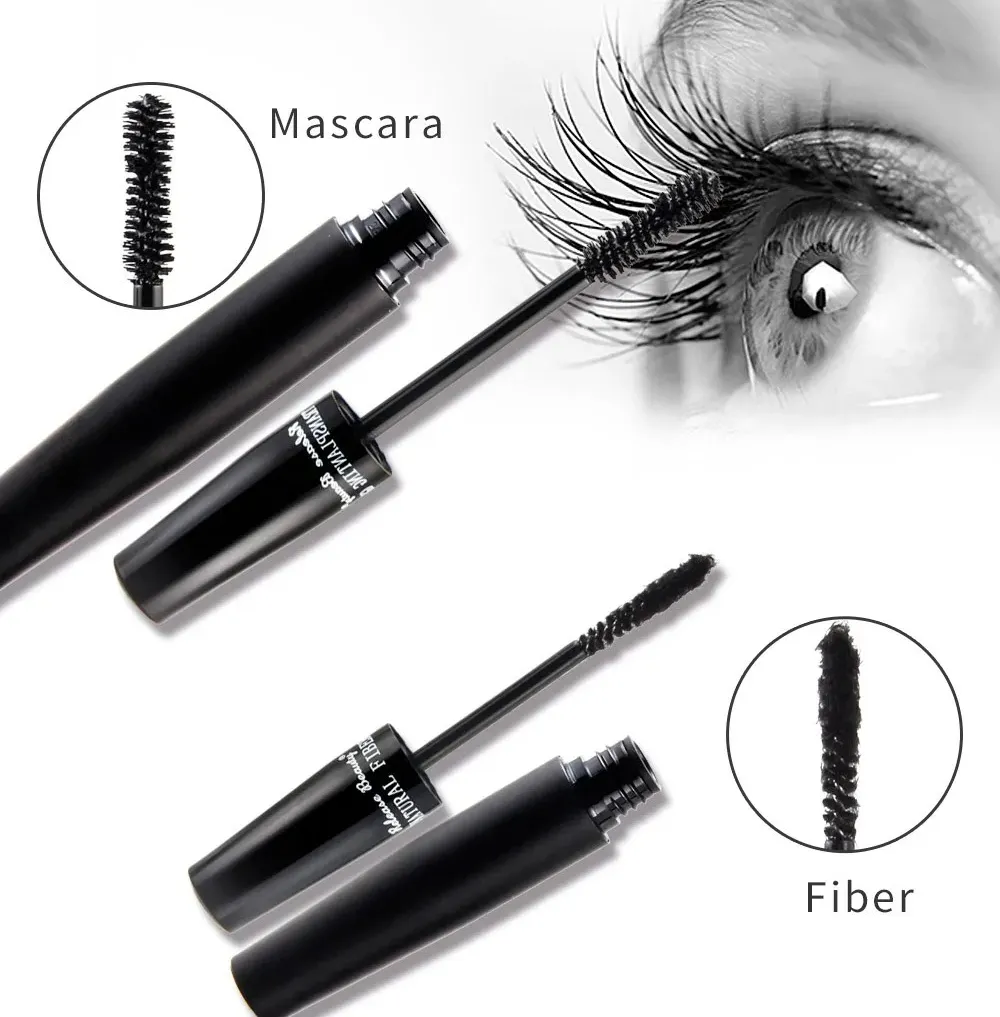 2Pcs/Set 3D Fiber Mascara Kit Waterproof Voluminous Thick Lashes Long Lasting Lengthening Eyelash Extension Eye Makeup — image 2