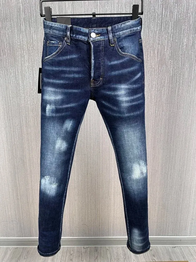 new D2 Men Jeans Badge Printed Coolguy Boy Long Pants Straight Pockets Hole SLIM BLUE embedded jeans pant 9811