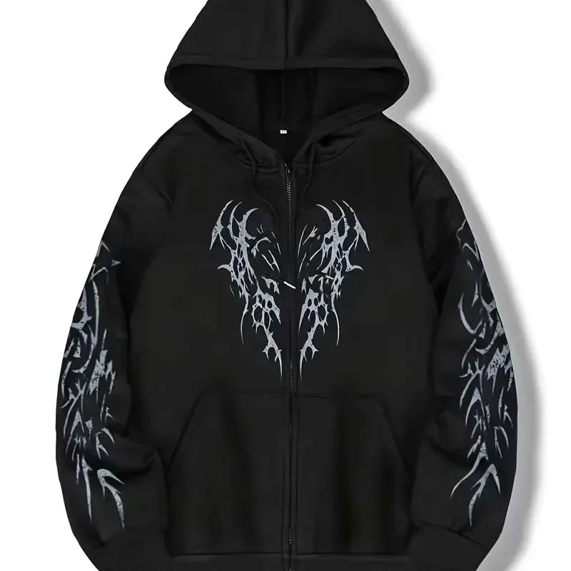 Autumn Winter Gothic Graphic Print Zipper Hoodie Men Casual Fashion Streetwear Fleece Jacket Coat Long Sleeve Zipper Sweatshirts — image 3