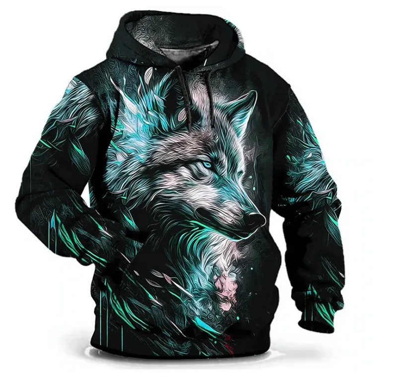 Moda lobo padrão moletom com capuz masculino manga longa rua hip hop 3d impressão animal moletom com capuz 6xl plus size casual hoodie — image 6