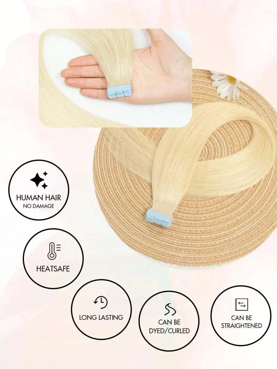 Mini Tape In Hair Extensions 12-20 Inches 10pcs/20pcs Invisible Human Hair Natural Tape In Hair Extention 60 Platinum Blonde — image 3