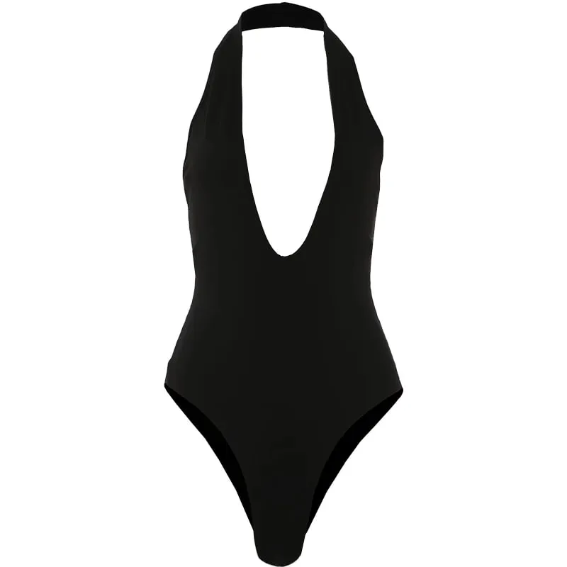 Sisterlind Halter Fashion Bodysuit Women Sexy Classic Deep V-Neck Sleeveless Simple Daily Stretch Skinny Chic Workout Streetwear — image 9