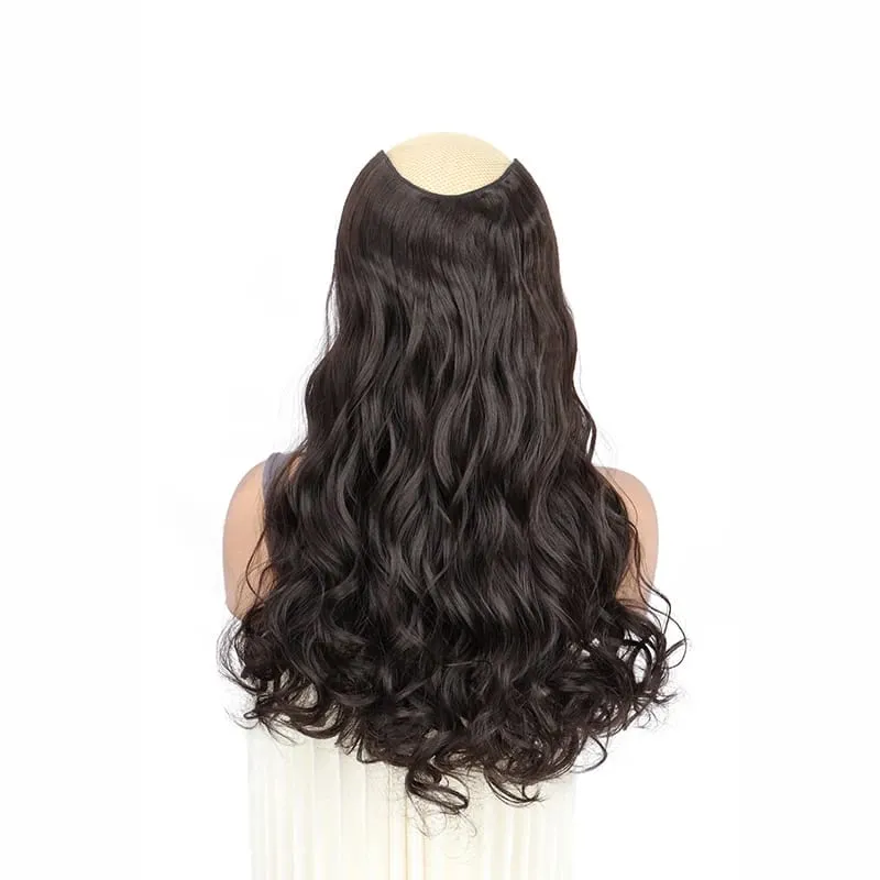 20Inch Synthetic Long Wavy Curly 4 Clip In Hair Extensions Heat Resistant Hairpiece Black One Piece Fake Hair For Women