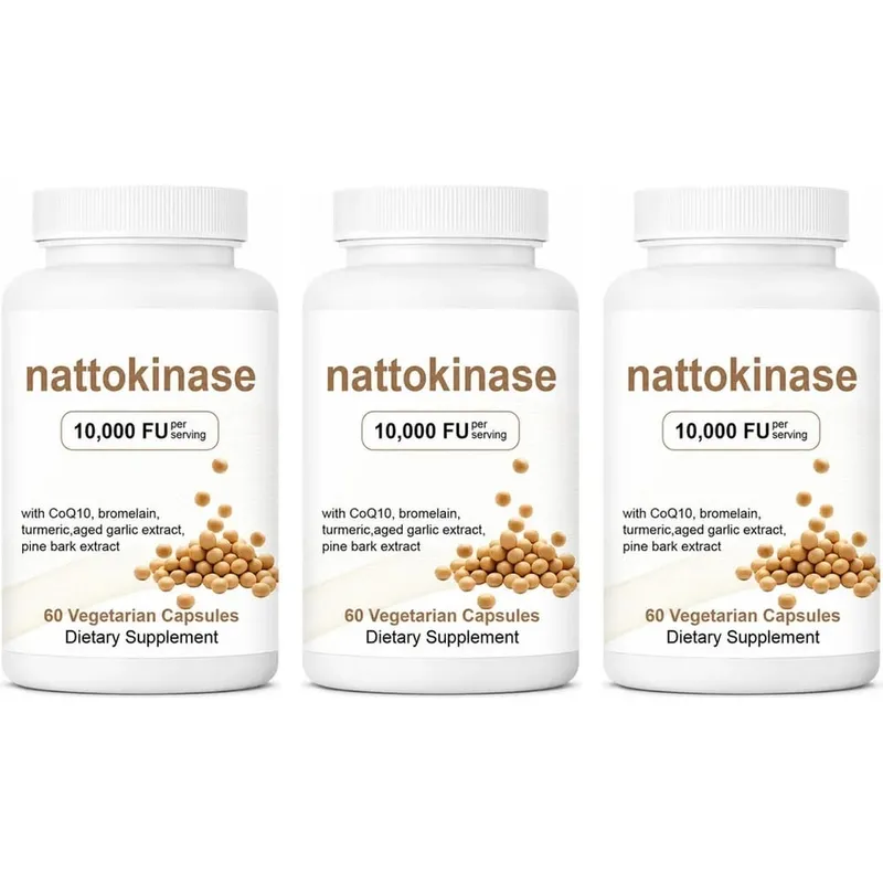 Nattokinase 10000 FU Per Serving Supports Heart Health Cardiovascular Blood Flow CoQ10 Bromelain Turmeric 60 Veggie Caps