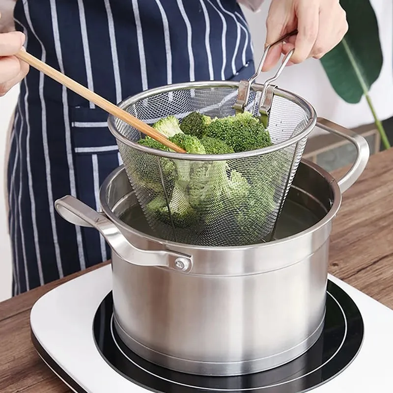 French Chip Frying Strainer Basket Stainless Steel Deep Fry Basket Kitchen Round Fryer Wire Mesh With Handle Wire Colander Nets — image 2