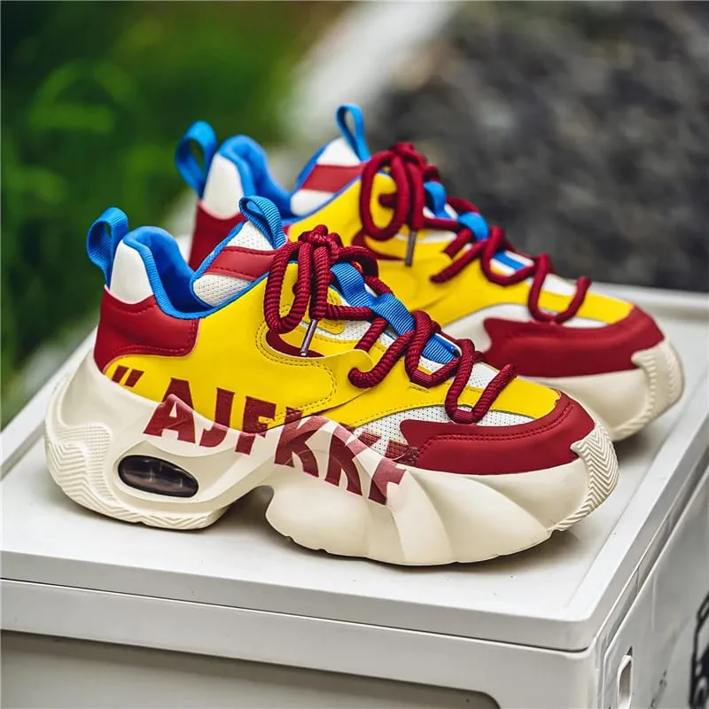 Two Tone Men Casual Sneakers Thick Sole Height Increase Air Cushion Breathable Fashion Daily Sports Shoes