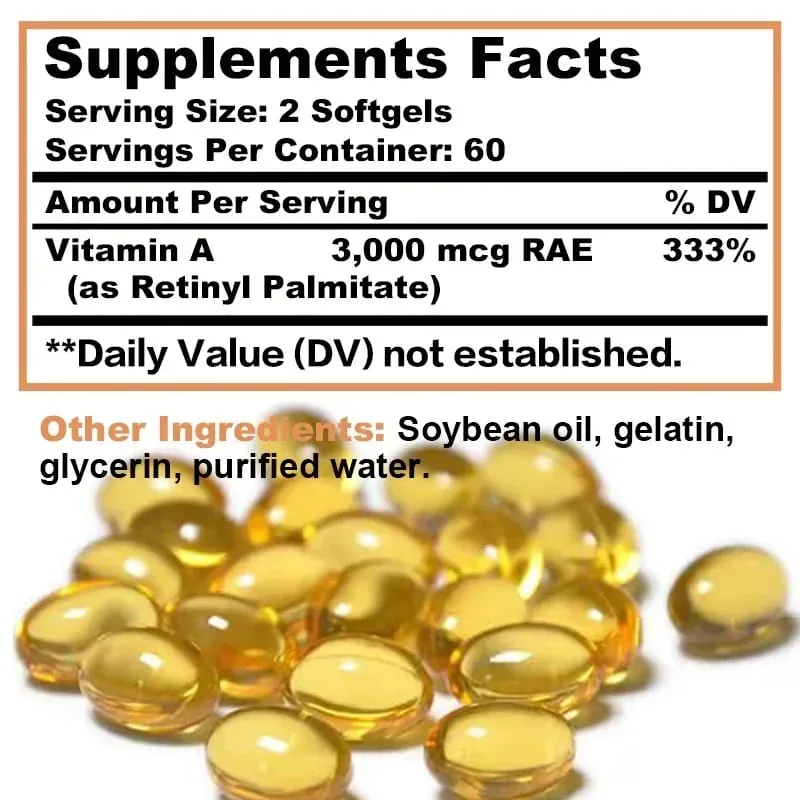 Vitamina A 10000 UI - Apoia a visão saudável e a saúde da pele do sistema imunológico - Suplementos sem glúten não transgênicos — image 3