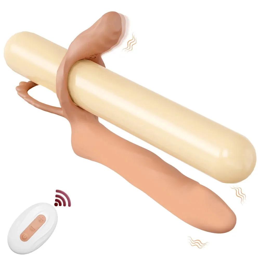 Vibrador de penetração dupla para casal, anel peniano de sêmen, anel peniano, ampliação do pênis, brinquedos sexuais vibratórios retardados para homens adultos — image 1