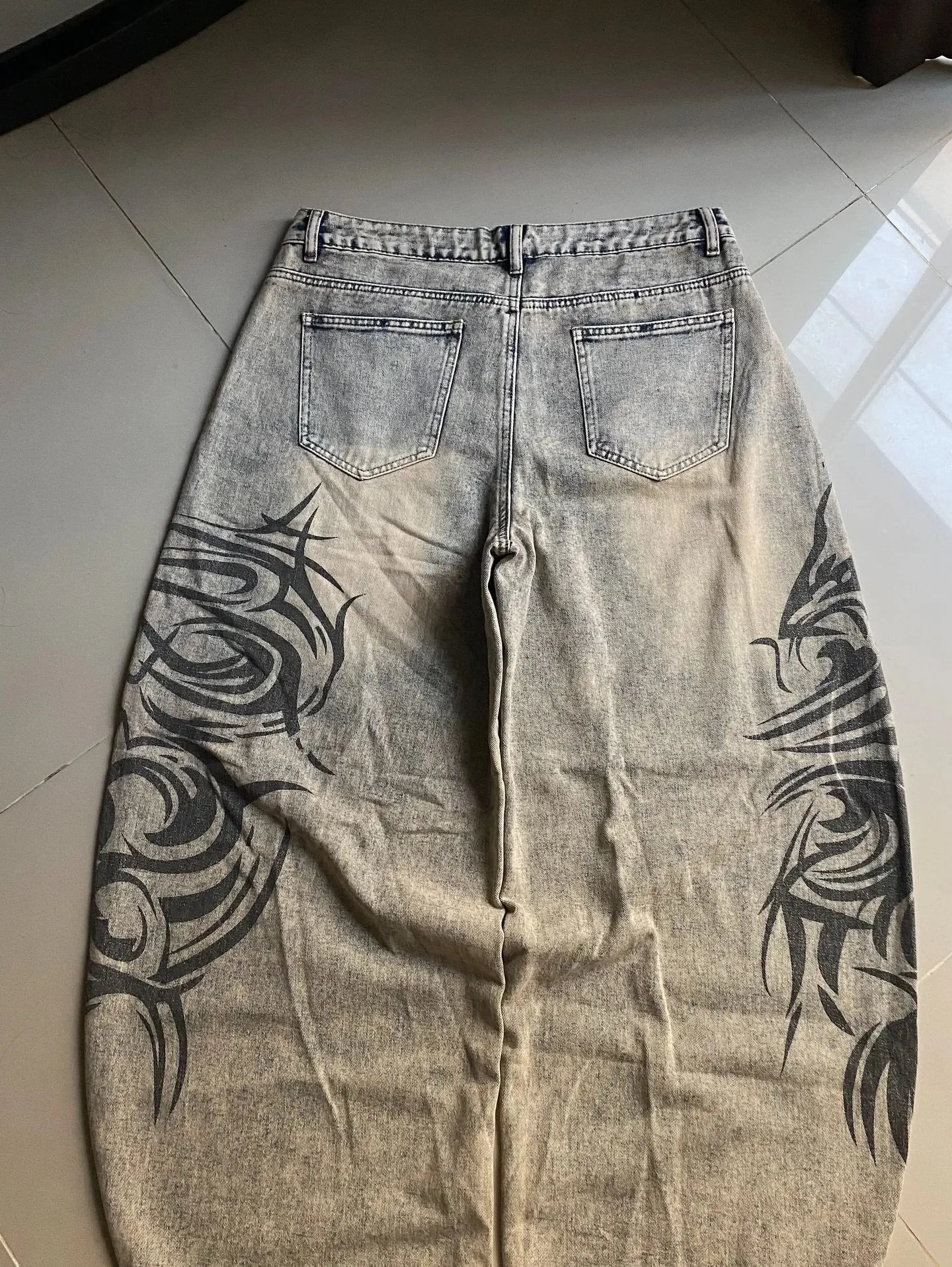 American Y2K New Grey Printing Baggy Jeans Men Women High Street Vintage Hip Hop Harajuku Casual Joker Couple Wide-leg Pants — image 4