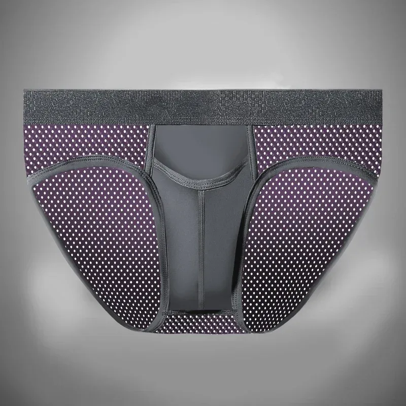 Calcinha de separação de bala masculina sexy u-convexo cuecas veia gelo seda escrotal aro esperma cordão shorts cabeças varicosas — image 1