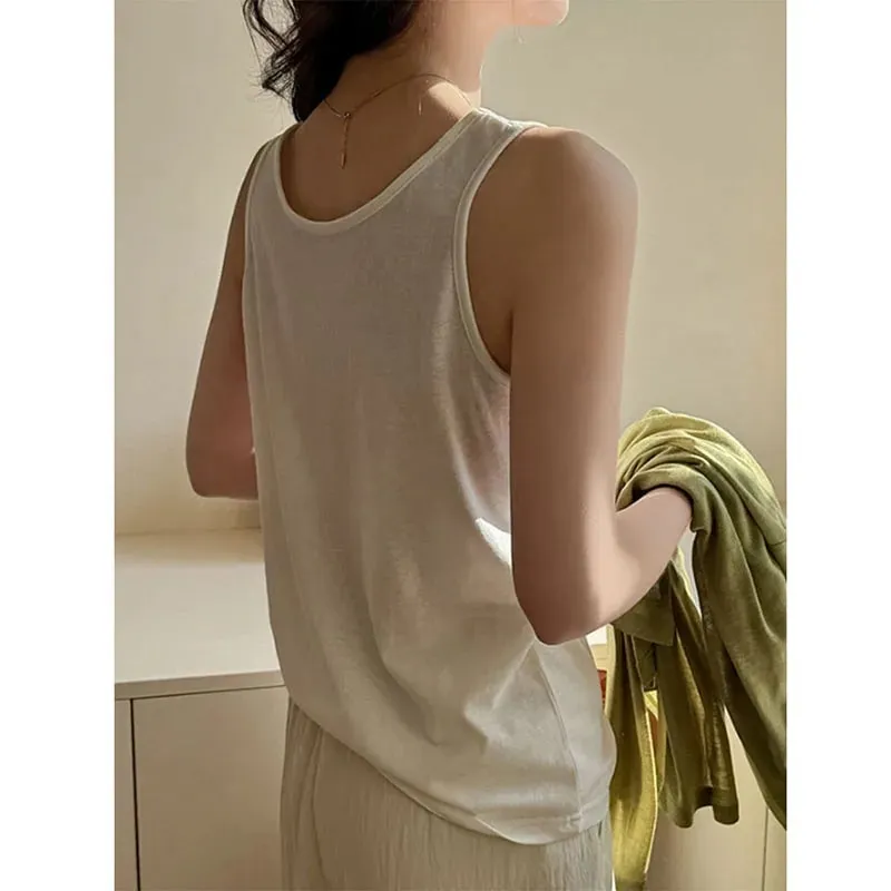 2026 New Women Summer Casual Tank Tops Solid Color All-Match Basic Sleeveless Vest Female Korean Simple Loose O-Neck Camis Top — image 2