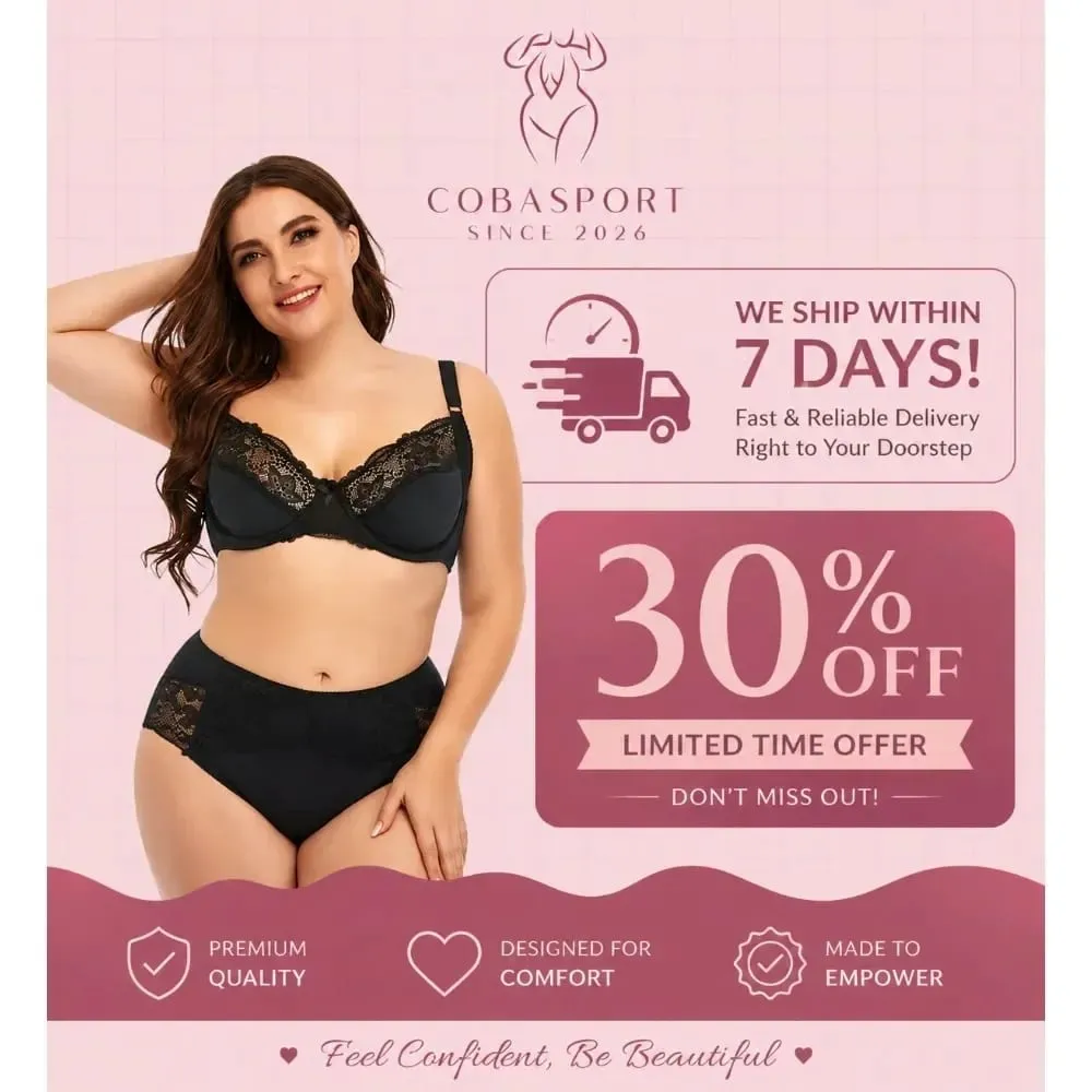 Lightweight Lace Underwire Bra Set for Plus Size Women Thin Cup Lingerie with Panties Comfortable Lift Daily Wear