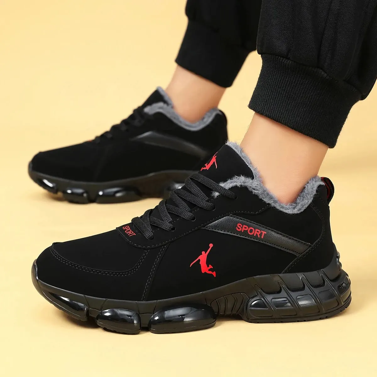 Men Winter Warm Plush Lined Sneakers Air Cushion Thick Sole Non‑Slip Lace‑Up Casual Sports Shoes Outdoor Walking Snow Shoes — image 3