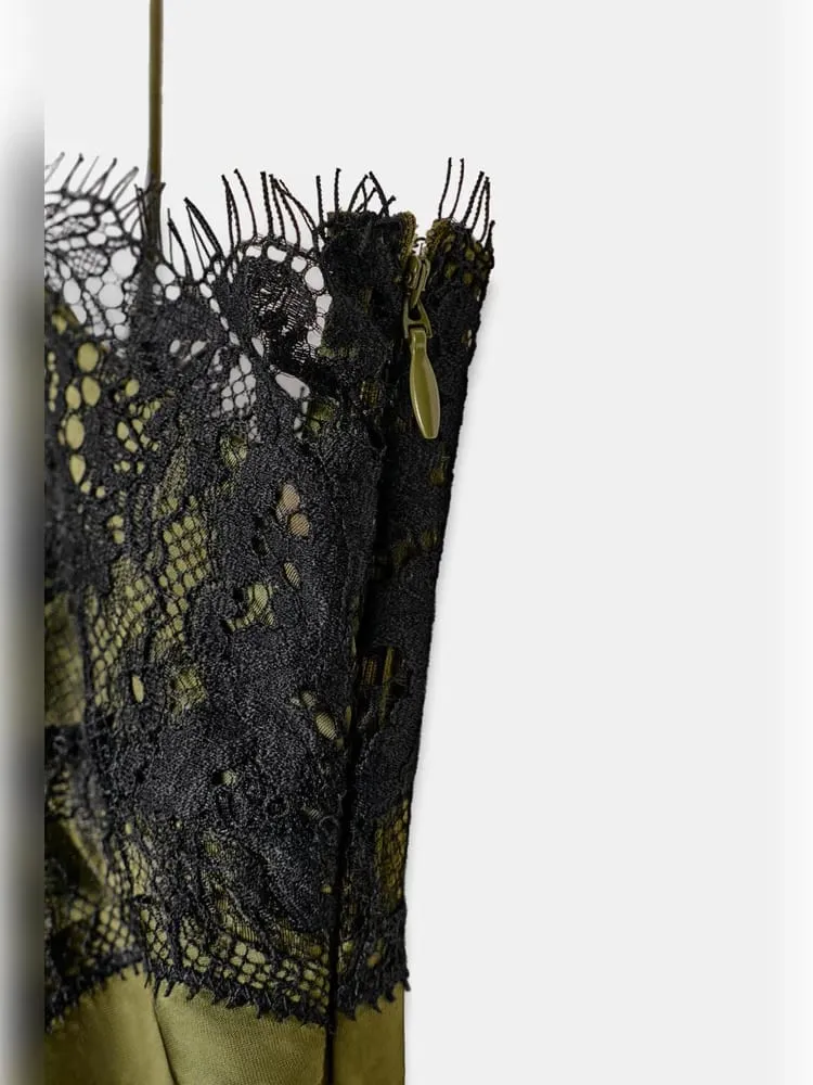 Chic renda retalhos cetim camisola vestido sem mangas ver através de vestidos de bainha irregular 2026 nova festa diária ao ar livre traje casual — image 5