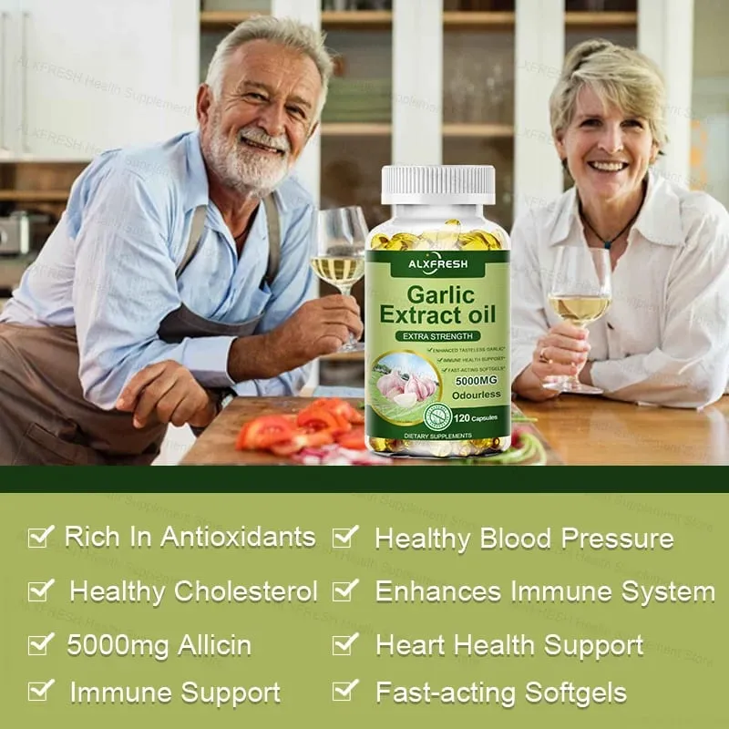 Garlic Oil Capsules Supplement for Balance Cholesterol Levels Support Heart and Cardiovascular Health Organic Non-GMO
