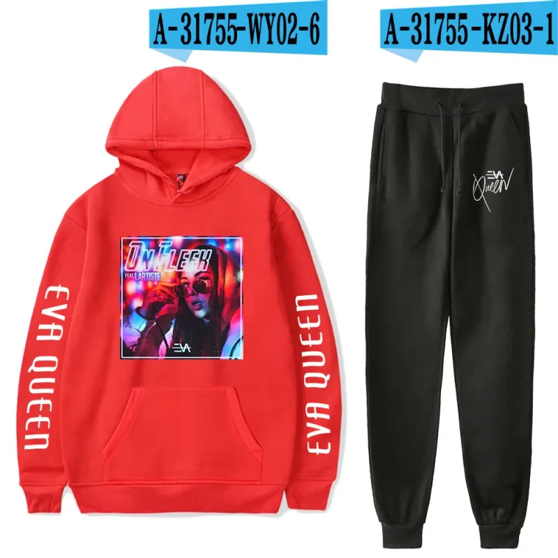 Hip Hop Bekväm Eva Queen Print Sweatshirt Träningsbyxor Kostym Huvtröjor+ Byxor Kostym Pojkar/Flickor 2-delat set Kläder — image 17