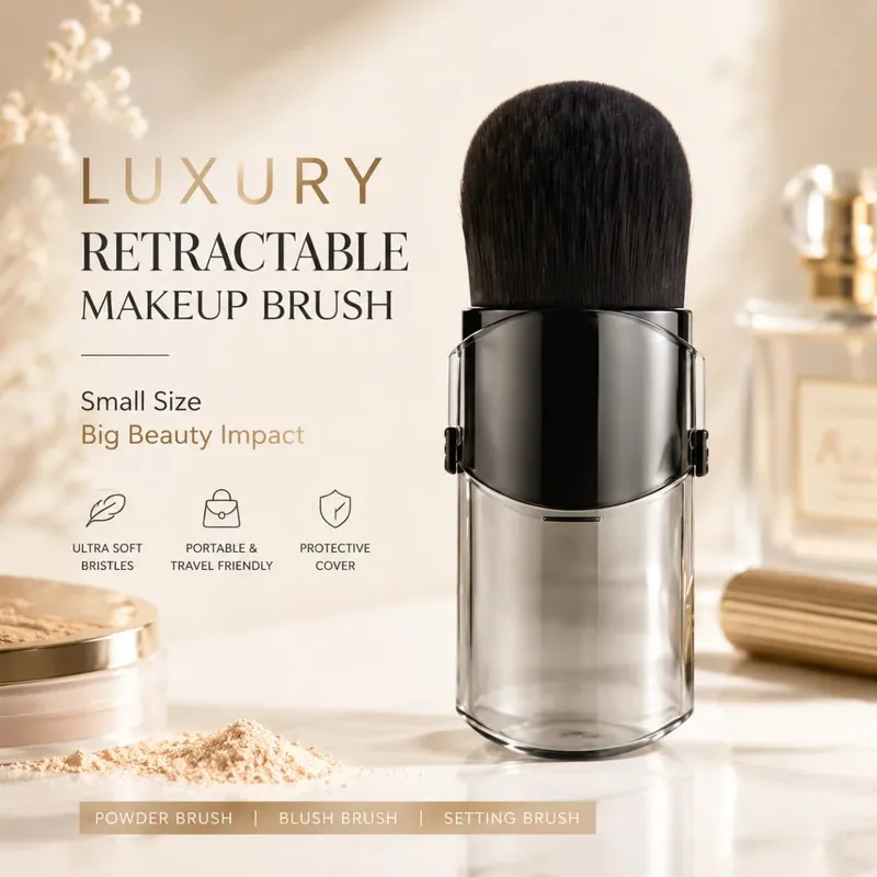 Mini Telescopic Makeup Brushes - Portable Nylon Bristles & ABS Handle for Blush/Powder/Foundation Multi-Use Travel Beauty Tools