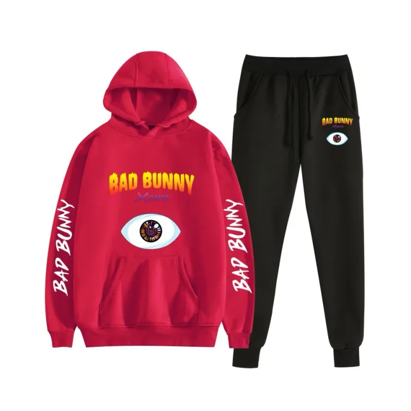 Harajuku Bekväm bad bunny Tryck Sweatshirt Träningsbyxor Kostym Dam Luvtröjor+ Byxor Kostym Pojkar/Flickor 2-delat set Kläder — image 19